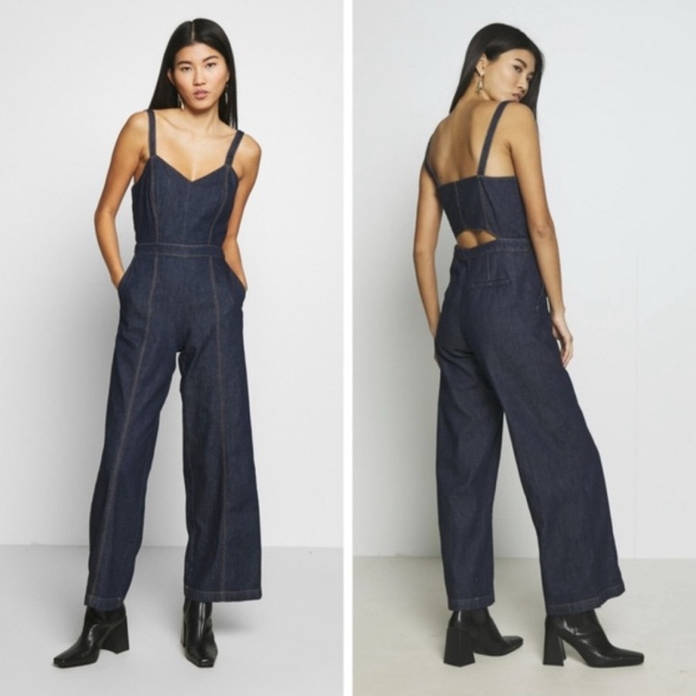 Banana Republic Blue Denim Jumpsuit with Wide-Leg Cut